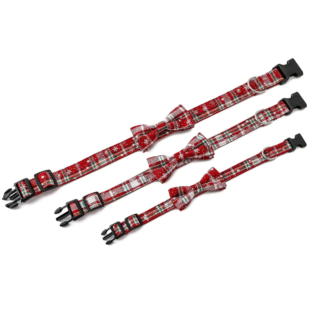 Christmas Pet Dog Collar Hat with Snowflake Bowtie