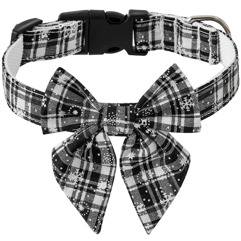 Christmas Pet Dog Collar Hat with Snowflake Bowtie
