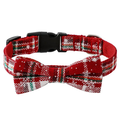 Christmas Pet Dog Collar Hat with Snowflake Bowtie