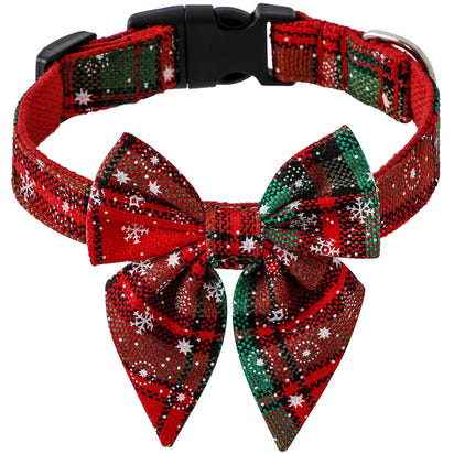 Christmas Pet Dog Collar Hat with Snowflake Bowtie