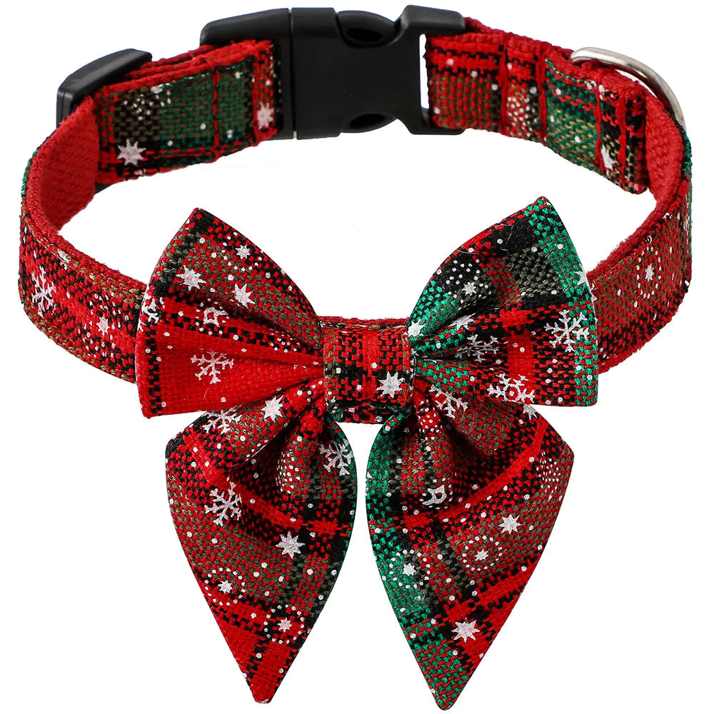 Christmas Pet Dog Collar Hat with Snowflake Bowtie