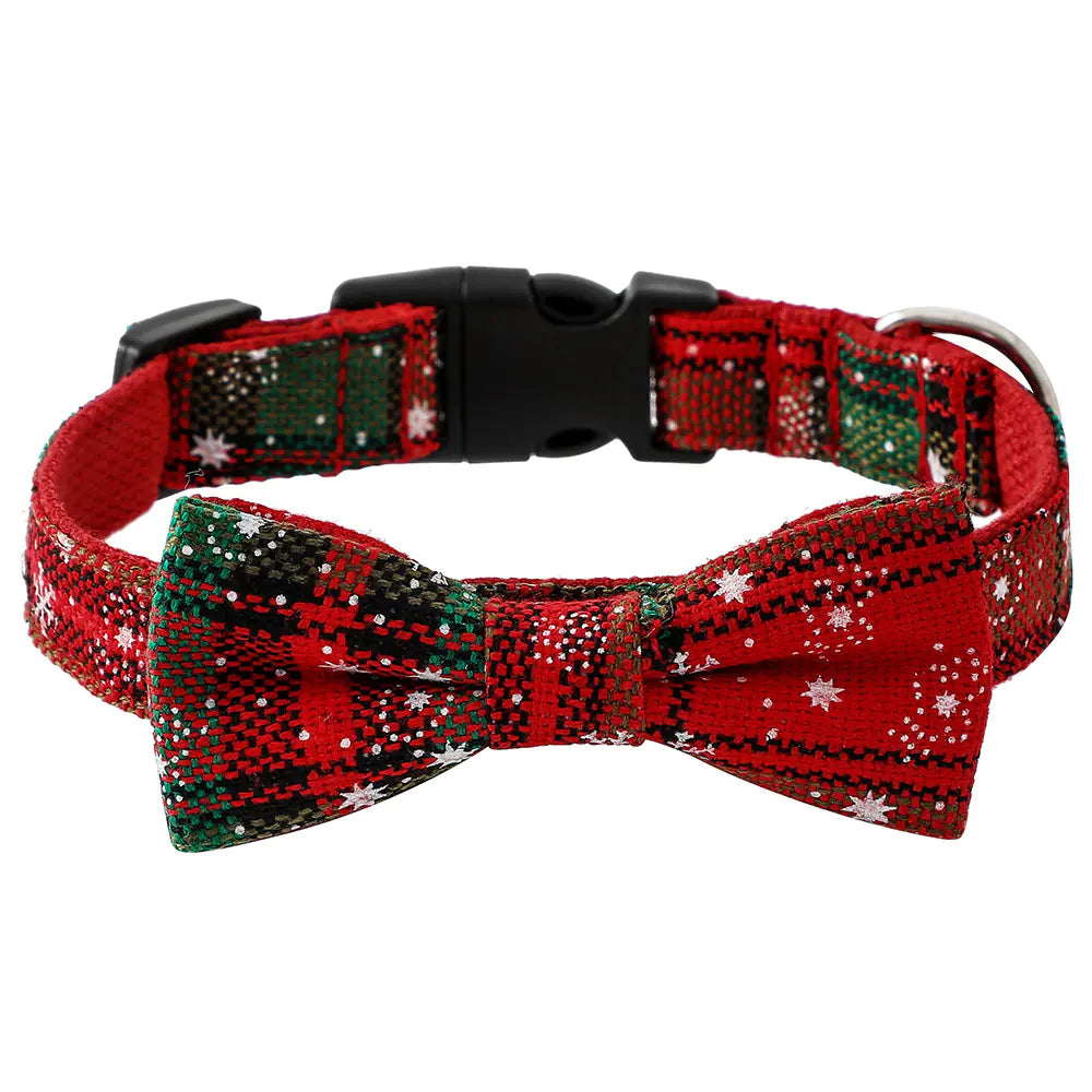 Christmas Pet Dog Collar Hat with Snowflake Bowtie
