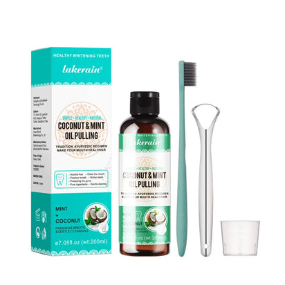 Generic Coconut & Peppermint Oil Pulling Mouthwash with Tongue Scraper Natural Coconut Oil Pulling for Fresh Breath Teeth Whitening and Healthier Gum Alcohol Free (200 ML) Blue