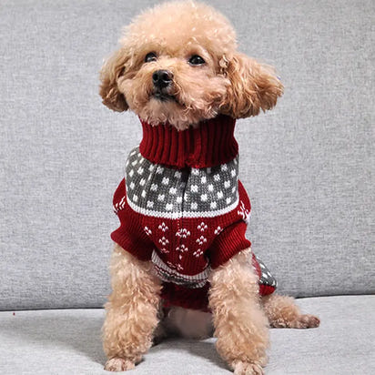 Christmas Maple Snowflake Turtleneck Pet Sweater