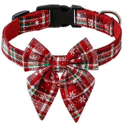 Christmas Pet Dog Collar Hat with Snowflake Bowtie